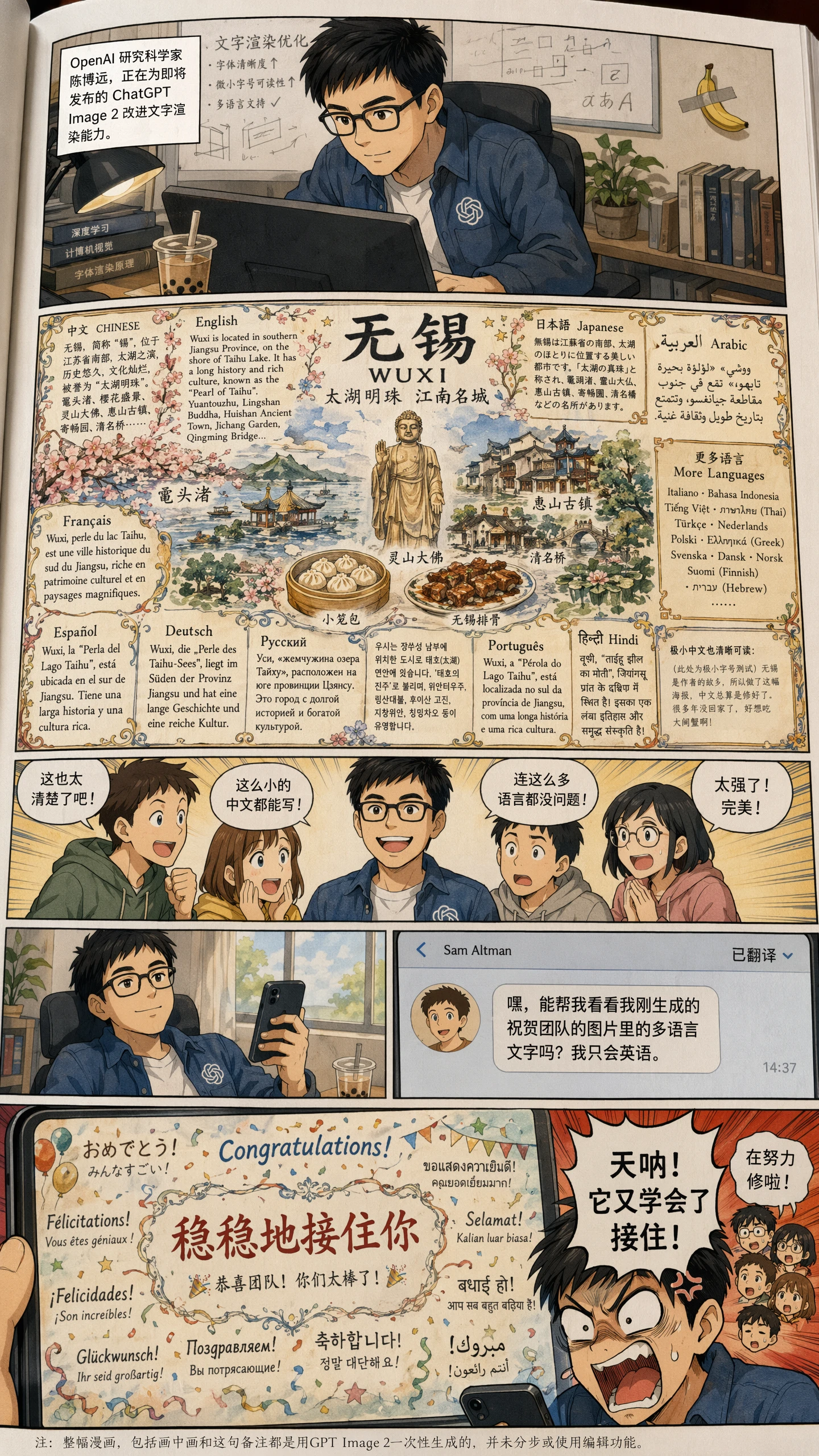 Multilingual text rendering — manga-style comic with accurate text in 10+ languages